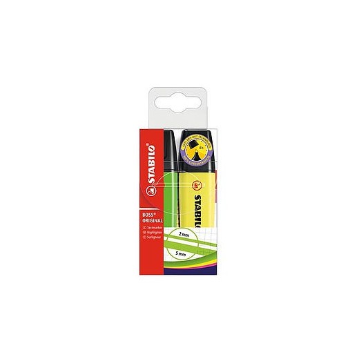 Stabilo Boss 70 Pack de 2 Marcadores Fluorescentes - Trazo entre 2 y 5mm - Recargable - Tinta con Base de Agua - Colores Surtid