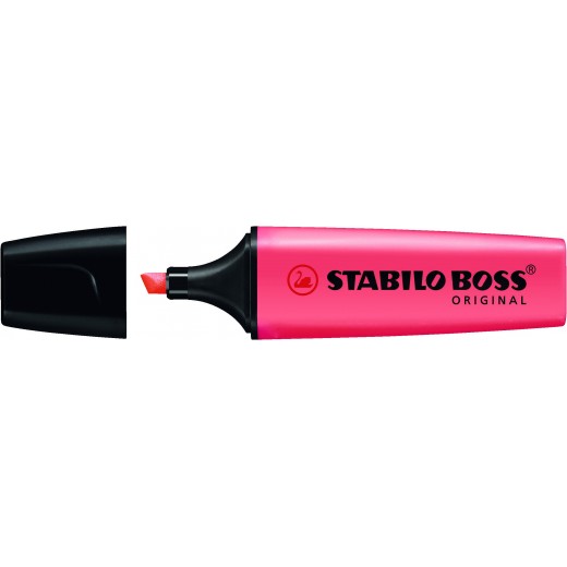 Stabilo Boss 70 Rotulador Marcador Fluorescente - Trazo entre 2 y 5mm - Recargable - Tinta con Base de Agua - Color Rojo Fluore