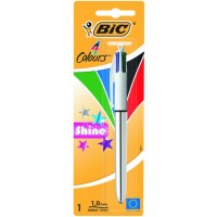 Bic 4 Colours Shine Boligrafo de Bola Retractil - Punta Media de 1.0mm - Tinta con Base de Aceite - 4 Colores de Tinta