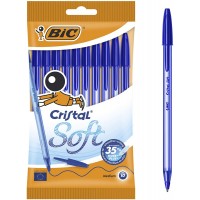 Bic Cristal Soft Pack de 10 Boligrafos de Bola - Punta Media de 1.2mm - Trazo 0.45mm - Escritura mas Fluida - Color Azul