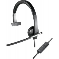 Logitech H650E Auriculares Mono con Microfono USB - Microfono Plegable - Almohadilla Acolchada - Controles en Cable - Color Neg