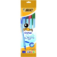 Bic Cristal Soft Pack de 4 Boligrafos de Bola - Punta Media de 1.2mm - Trazo 0.45mm - Escritura mas Fluida - Colores Surtidos