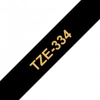 Brother TZe334 Cinta Laminada Generica de Etiquetas - Texto dorado sobre fondo negro - Ancho 12mm x 8 metros