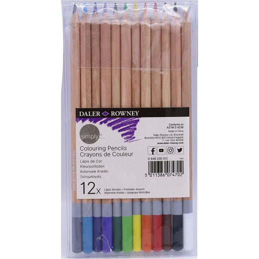 Daler Rowney Simply Pack de 12 Lapices de Colores Redondos - Facil de Afilar - Para Estudiantes y Uso Domestico - Colores Surtidos