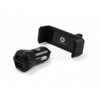 Conceptronic Carden Kit de Cargador de Coche 2 X USB - 5V/2A + Soporte de Teléfono Aire Acondicionado