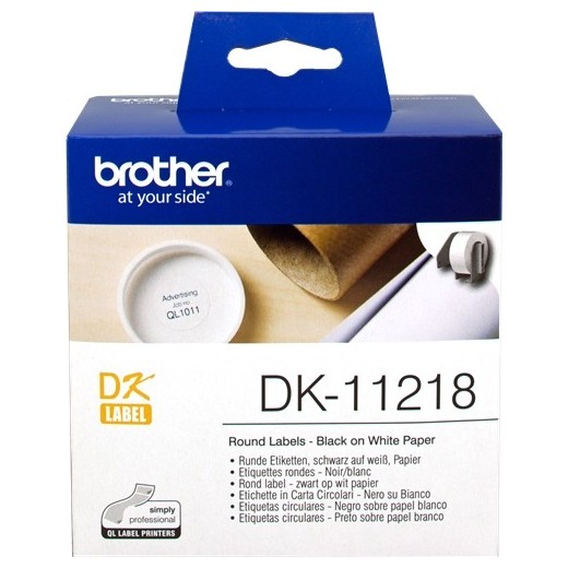 Brother DK11218 - Etiquetas Originales Precortadas Circulares - 24 mm de Diametro - 1000 Unidades - Texto negro sobre fondo bla