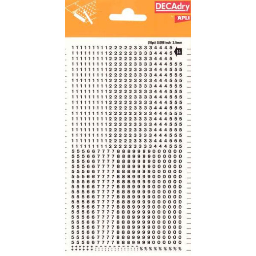 Apli Numeros Transferibles - 2.5mm - Facil Aplicacion - Negros Intensos - 952 Caracteres - Negro