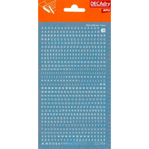 Apli Letras Transferibles Blancas 2.5mm - 730 Caracteres - Facil Aplicacion y Gran Adherencia - Versatil para Diferentes Superficies - Blanco