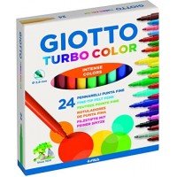Giotto Turbo Color Pack de 24 Rotuladores - Punta Fina 2.8 mm. - Tinta al Agua - Lavable - Colores Surtidos