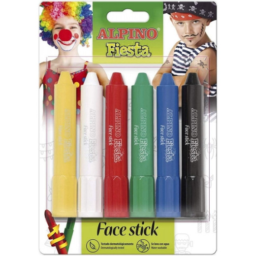 Alpino Fiesta Face Stick Pack con 6 Barritas de Pintura Facial - Sistema Retractil Giratorio - Se Lava con Agua - Testado Dermatologicamente