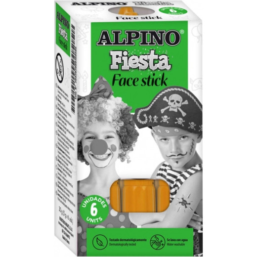 Alpino Fiesta Face Stick Pack con 6 Barritas de Pintura Facial - Sistema Retractil Giratorio - Se Lava con Agua - Testado Dermatologicamente - Color Naranja