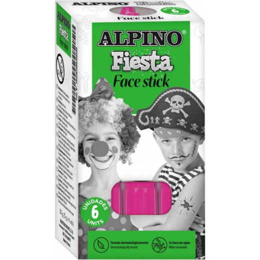 Alpino Fiesta Face Stick Pack con 6 Barritas de Pintura Facial - Sistema Retractil Giratorio - Se Lava con Agua - Testado Dermatologicamente - Color Rosa