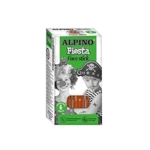 Alpino Fiesta Face Stick Pack con 6 Barritas de Pintura Facial - Sistema Retractil Giratorio - Se Lava con Agua - Testado Dermatologicamente - Color Marron