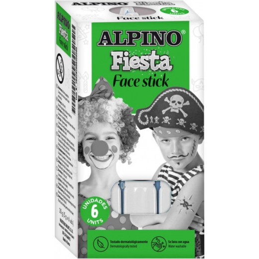 Alpino Fiesta Face Stick Pack con 6 Barritas de Pintura Facial - Sistema Retractil Giratorio - Se Lava con Agua - Testado Dermatologicamente - Color Blanco