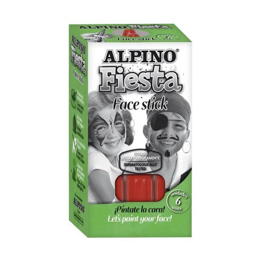 Alpino Fiesta Face Stick Pack con 6 Barritas de Pintura Facial - Sistema Retractil Giratorio - Se Lava con Agua - Testado Dermatologicamente - Color Rojo