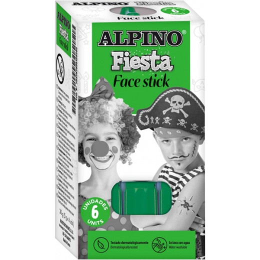 Alpino Fiesta Face Stick Pack con 6 Barritas de Pintura Facial - Sistema Retractil Giratorio - Se Lava con Agua - Testado Dermatologicamente - Color Verde