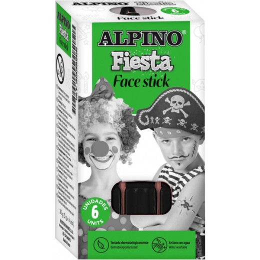 Alpino Fiesta Face Stick Pack con 6 Barritas de Pintura Facial - Sistema Retractil Giratorio - Se Lava con Agua - Testado Dermatologicamente - Color Negro