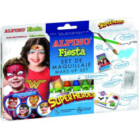 Alpino Fiesta Superheroes Pack de Maquillaje con 6 Barritas de Pintura Facial + Pincel + Tatuajes en Calcomania + Lapiz Perfilador y 2 Sobres de Purpurina - Se Lava con Agua - Testado Dermatologicamente