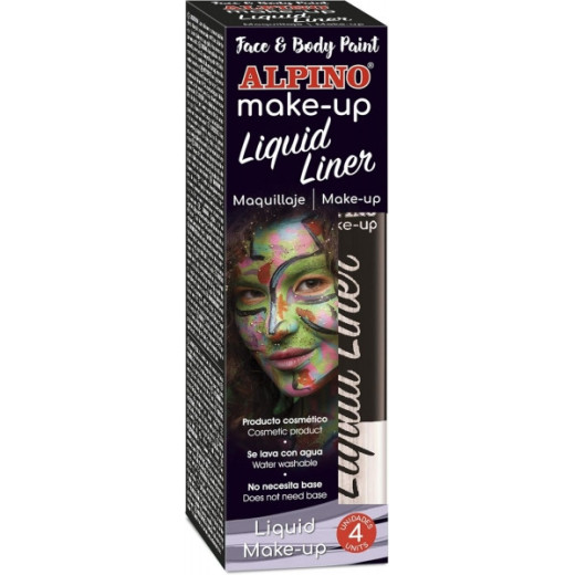 Alpino Make-up Liquid Liner Pack con 4 Botes de Maquillaje Liquido con Aplicador - Se Lava con Agua - Testado Dermatologicamente - Color Blanco