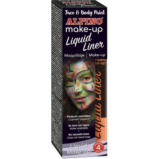 Alpino Make-up Liquid Liner Pack con 4 Botes de Maquillaje Liquido con Aplicador - Se Lava con Agua - Testado Dermatologicamente - Color Naranja