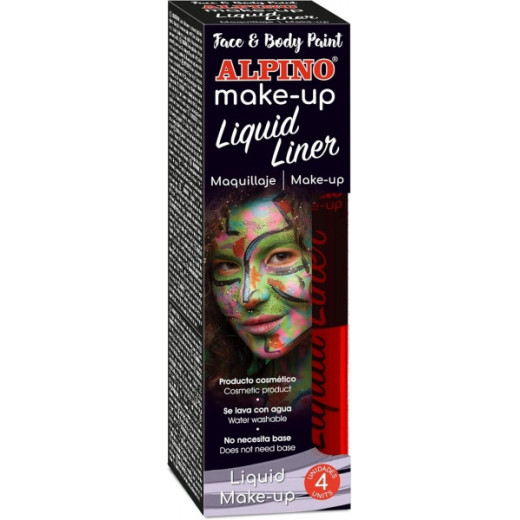 Alpino Make-up Liquid Liner Pack con 4 Botes de Maquillaje Liquido con Aplicador - Se Lava con Agua - Testado Dermatologicamente - Color Rojo