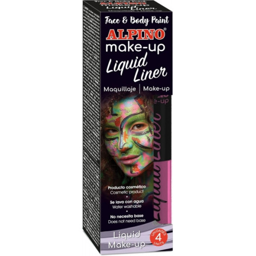 Alpino Make-up Liquid Liner Pack con 4 Botes de Maquillaje Liquido con Aplicador - Se Lava con Agua - Testado Dermatologicamente - Color Rosa