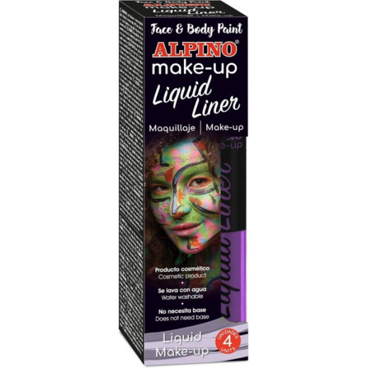 Alpino Make-up Liquid Liner Pack con 4 Botes de Maquillaje Liquido con Aplicador - Se Lava con Agua - Testado Dermatologicamente - Color Violeta