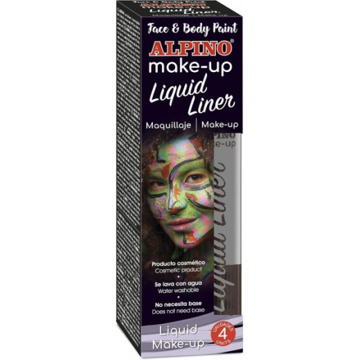 Alpino Make-up Liquid Liner Pack con 4 Botes de Maquillaje Liquido con Aplicador - Se Lava con Agua - Testado Dermatologicamente - Color Plata