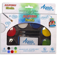 Alpino Fiesta Aqua Make-up Pack con Paleta de Maquillaje Acuarelable con 6 Colores + 2 Pinceles + Esponja y Guia de Uso - Se Lava con Agua y Jabon - Colores Surtidos