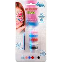 Alpino Fiesta Aqua Make-up Pack Torre de Maquillaje Facial Acuarelable con 5 Colores Diferentes + Pincel + Esponja - Se Lava con Agua y Jabon - Testado Dermatologicamente - Colores Surtidos