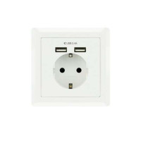 Nanocable Roseta Base de Enchufe de Pared Empotrable Tipo Schuko con 2 Tomas USB 2.4A - Color Blanco