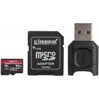 Kingston Tarjeta Micro SDXC 64GB UHS-II U3 V90 Clase 10 285MB/s Canvas React Plus con Adaptador + Lector MicroSD MobileLite Plu
