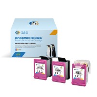 G&G HP 302XL Color Pack de 3 Cartuchos de Tinta Remanufacturados - Eco Saver - Muestra Nivel de Tinta - Reemplaza F6U67AE/F6U65