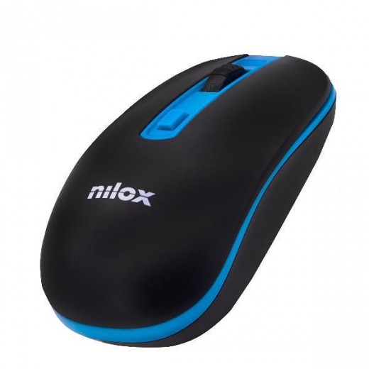 Nilox Raton Inalambrico USB 1000dpi - 3 Botones - Uso Ambidiestro - Color Negro/Azul