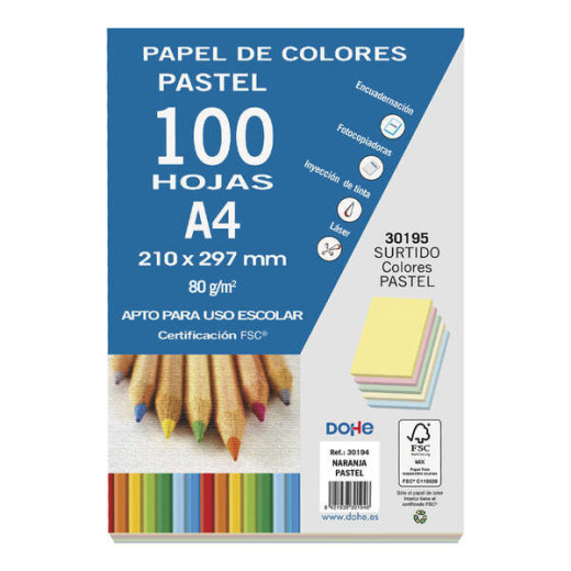 Dohe Papel Multifuncion Color Pastel de 80g - Apto para Fotocopiadoras