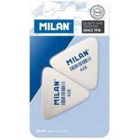 Milan 428 Pack de 2 Gomas de Borrar Triangulares - Miga de Pan - Suave Caucho Sintetico - Color Blanco