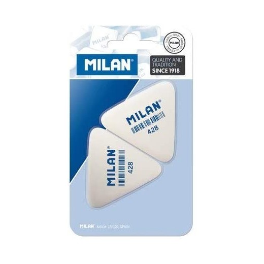 Milan 428 Pack de 2 Gomas de Borrar Triangulares - Miga de Pan - Suave Caucho Sintetico - Color Blanco