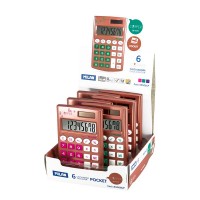Milan Pocket Cooper Expositor de 6 Calculadoras de Bolsillo 8 Digitos - Tacto Suave - 3 Teclas de Memoria y Raiz Cuadrada - Apa