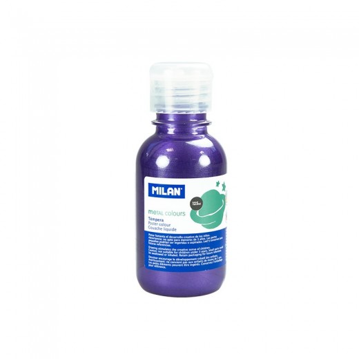 Milan Botella de Tempera - 125ml - Tapon Dosificador - Secado Rapido - Mezclable - Color Violeta Metalizado