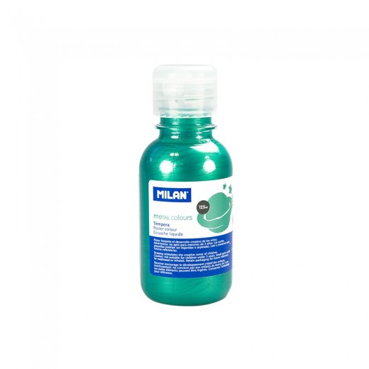 Milan Botella de Tempera - 125ml - Tapon Dosificador - Secado Rapido - Mezclable - Color Verde Metalizado