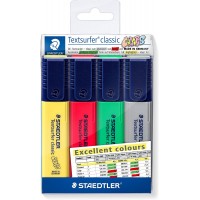 Staedtler Textsurfer Classic 364 Pack de 4 Marcadores Fluorescentes - Punta Biselada 1 - 5mm Aprox - Secado Rapido - Colores Su