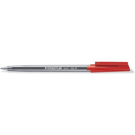 Staedtler Stick 430 Boligrafo con Capuchon - Punta 0.35mm - Tinta Endeleble - Color Rojo