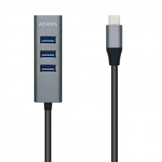 Aisens Hub USB 3.1 USB-C - USB-C Macho a 4xTipo A Hembra - 10cm - Color Gris