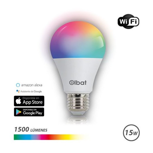Elbat Bombilla LED Smart Wi-Fi A65 E27 15W 1500lm RGB - Temperatura 2700K a los 6000K - Control de Voz - Control Remoto - 3 Mod