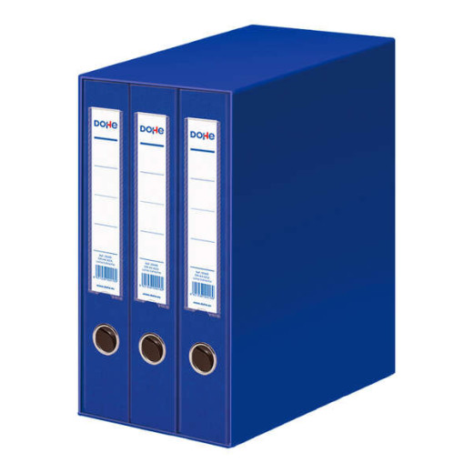 Dohe Modulo de 3 Archivadores A4 Lomo Estrecho con Ollao y Rado - Carton Forrado con Polipropileno - Cantoneras Metalicas - Palanca de Maxima Calidad - Color Azul
