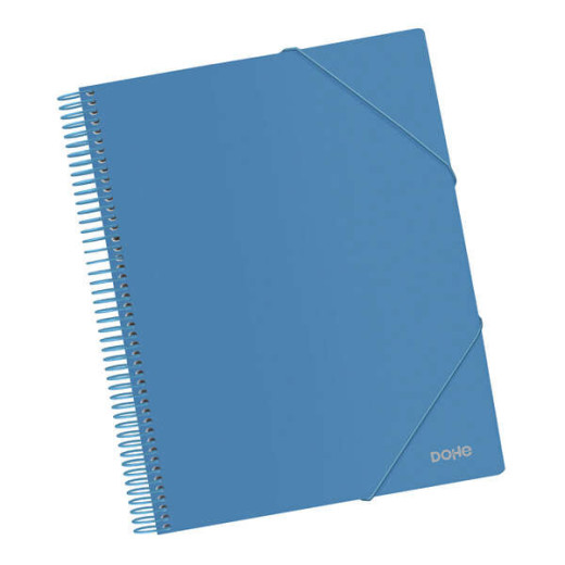 Dohe Carpeta con 20 Fundas Tamaño A4 - Tapa de Polipropileno Opaco 800 Micras - Fundas Transparentes 80 Micras - Espiral de Plastico Color - Gomas Elasticas a Juego