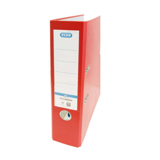 Elba Rado Top Archivador Tamaño Folio - Con Palanca y Rado - Ancho de 80mm - Forrado Exterior de Plastico - Interior de Papel - Color Rojo