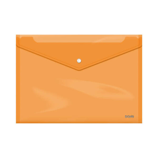 Dohe Sobre Portadocumentos Folio+ - Cierre de Broche - Polipropileno Cristal Transparente 150 Micras - Color Naranja