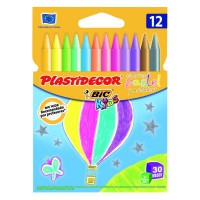 Bic Kids Plastidecor Caja de 12 Lapices de Cera - Colores Pastel y Metalicos - Extraresistentes - Facil de Sacar Punta - No Man