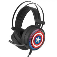 Leotec Captain America 001 Marvel Auriculares Gaming con Microfono Flexible Sonido 7.1 - Conexion Jack 3.5mm - Iluminacion RGB